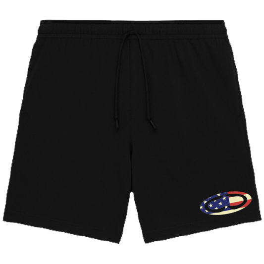 Black shorts with a small american flag SRH logo